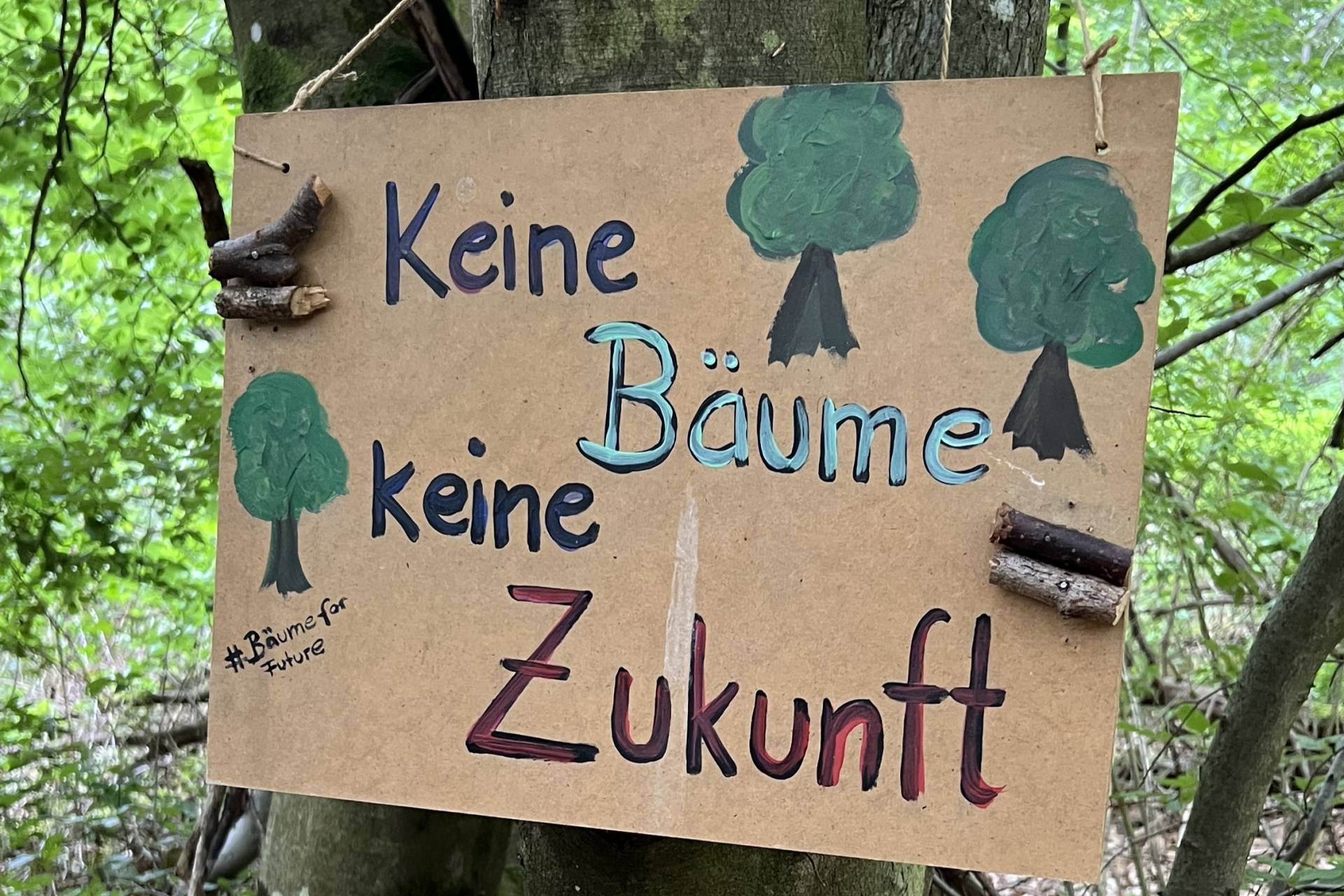 Baumschild 'Keine Bäume - Keine Zukunft'